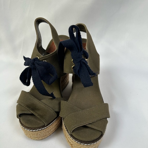 Tory Burch Espadrilles Canvas Tie Wedge Sandal Womens Size 6 - Picture 4 of 6